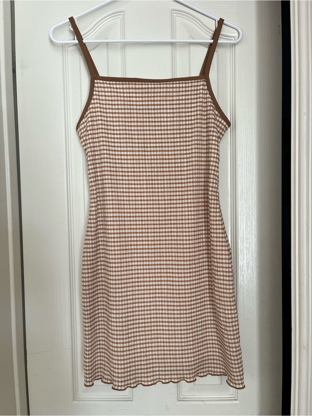 SO Brown Gingham Mini Dress with Spaghetti Straps